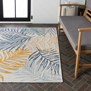 Calypso Coastal Casual Palm Frond Reversible Machine-Washable Indoor/Outdoor Area Rug